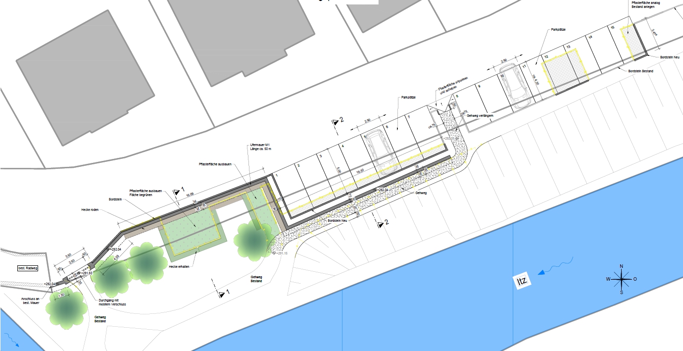 Lageplan: Die HWS-Mauer in der Gartenstraße
