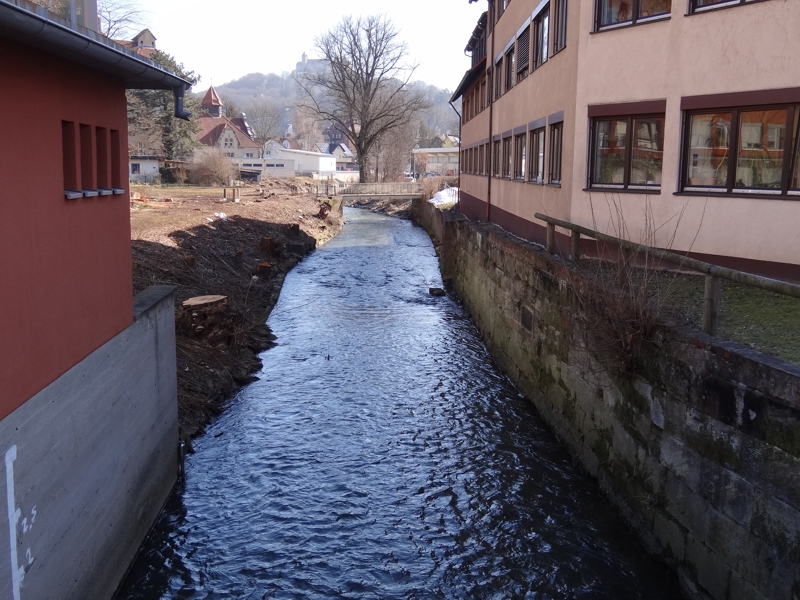 Foto ehemaliger Bestand: Blick Lauterabwärts von der Raststraßenbrücke